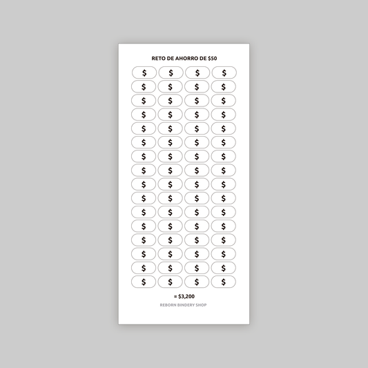 Reto de Ahorro $50 – Plantilla Digital Reutilizable