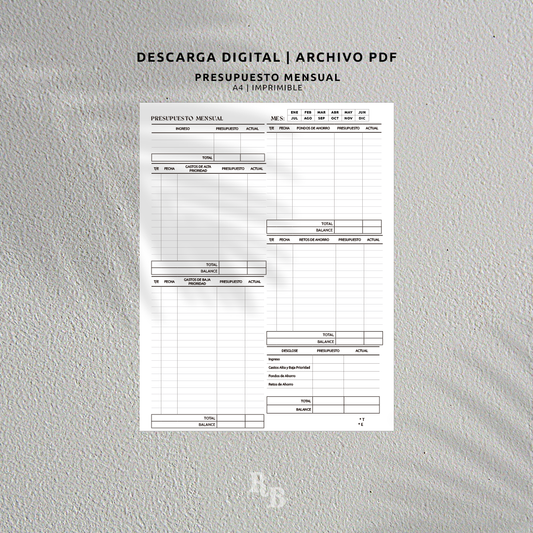 A4 Monthly Budget - Digital Download