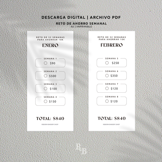Paquete de Retos de Ahorro Mensual 10k – Plantillas Digitales Reutilizables