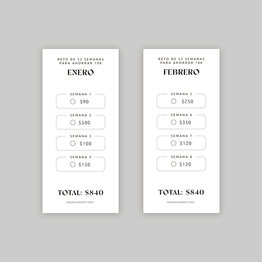 Paquete de Retos de Ahorro Mensual 10k – Plantillas Digitales Reutilizables