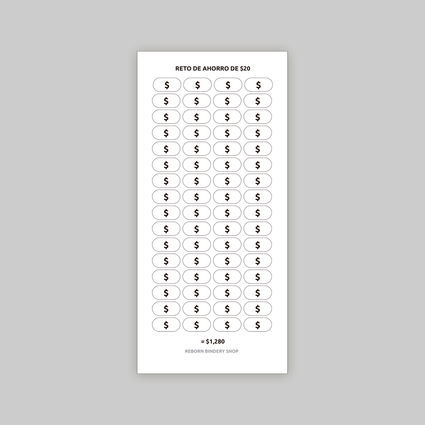 Reto de Ahorro $20 – Plantilla Digital Reutilizable