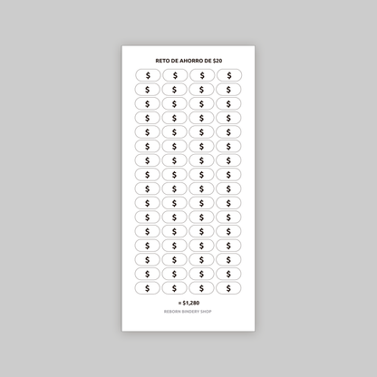 Reto de Ahorro $20 – Plantilla Digital Reutilizable