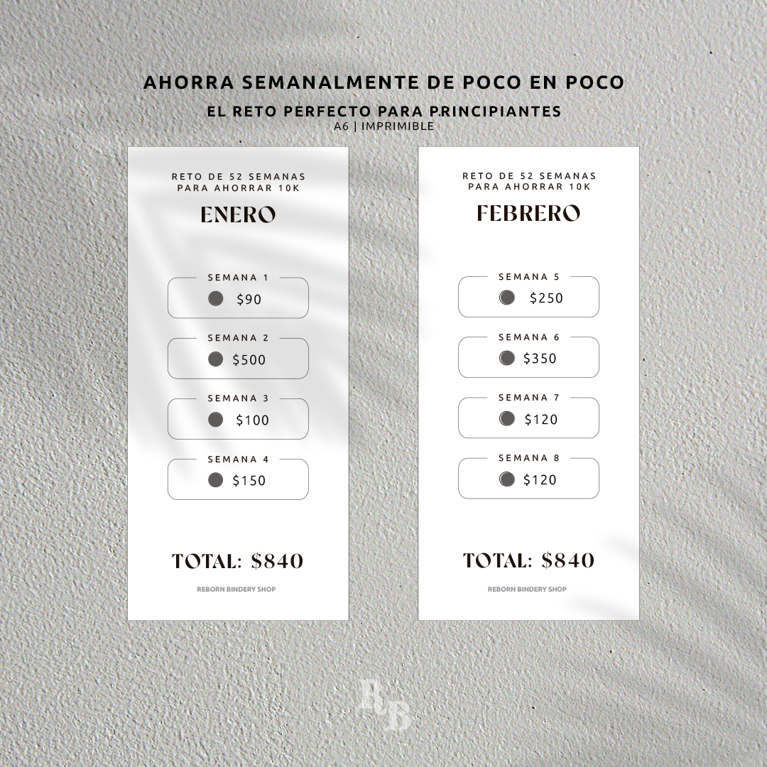 Paquete de Retos de Ahorro Mensual 10k – Plantillas Digitales Reutilizables