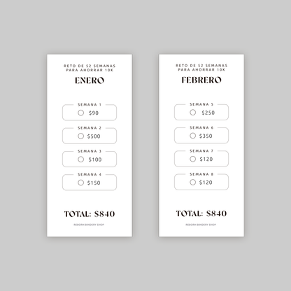 Paquete de Retos de Ahorro Mensual 10k – Plantillas Digitales Reutilizables