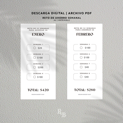 Paquete de Retos de Ahorro Mensual 5k – Plantillas Digitales Reutilizables