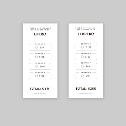 Paquete de Retos de Ahorro Mensual 5k – Plantillas Digitales Reutilizables